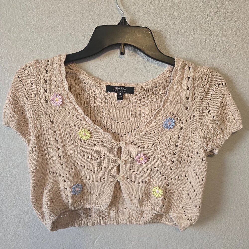 Witty Fox Crochet Cardigan Cottagecore Coquette Fairy Tan Dainty Whimsical XS BF